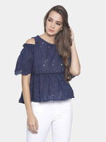 Load image into Gallery viewer, IS.U Navy Cold Shoulder Top