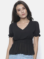 Load image into Gallery viewer, IS.U Black Top With Elasticated Waist