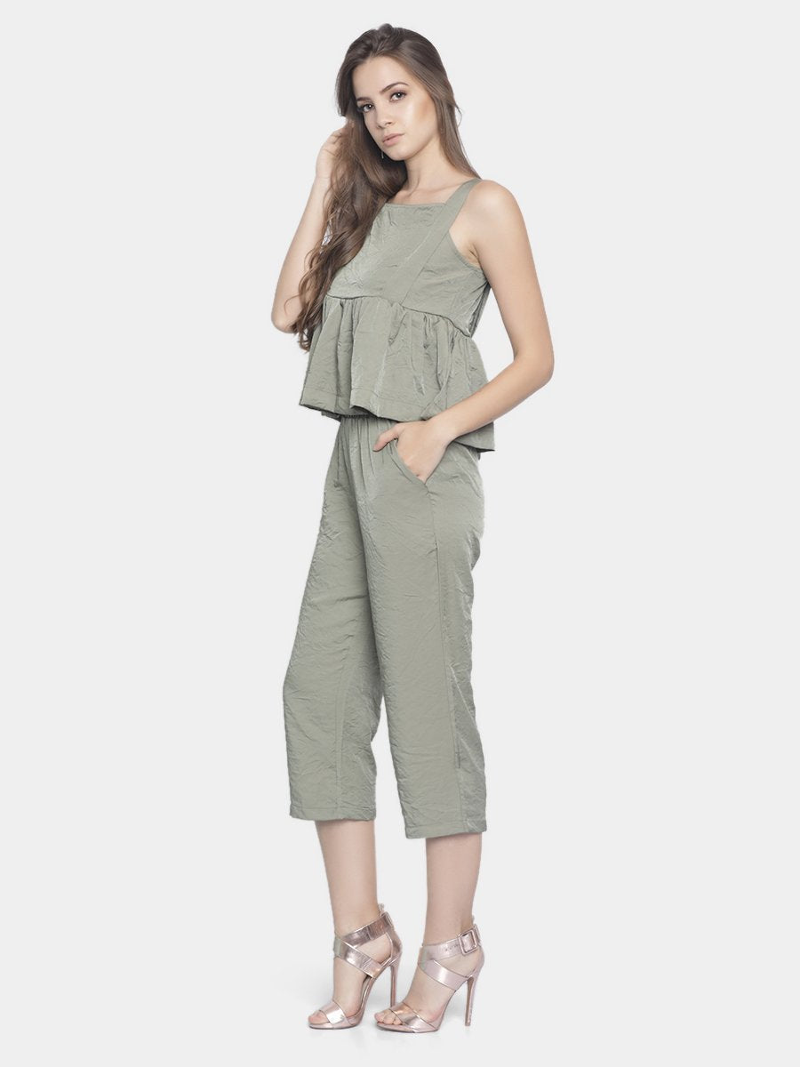 IS.U Olive Culottes With Peplum Top