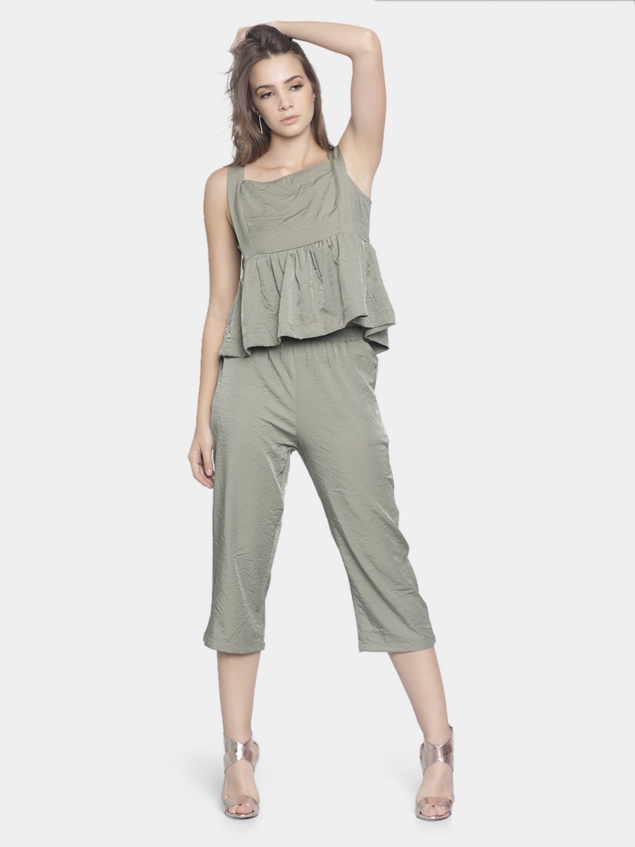 IS.U Olive Culottes With Peplum Top