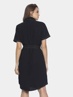 Load image into Gallery viewer, IS.U Black Dress With Contrast White Stitch