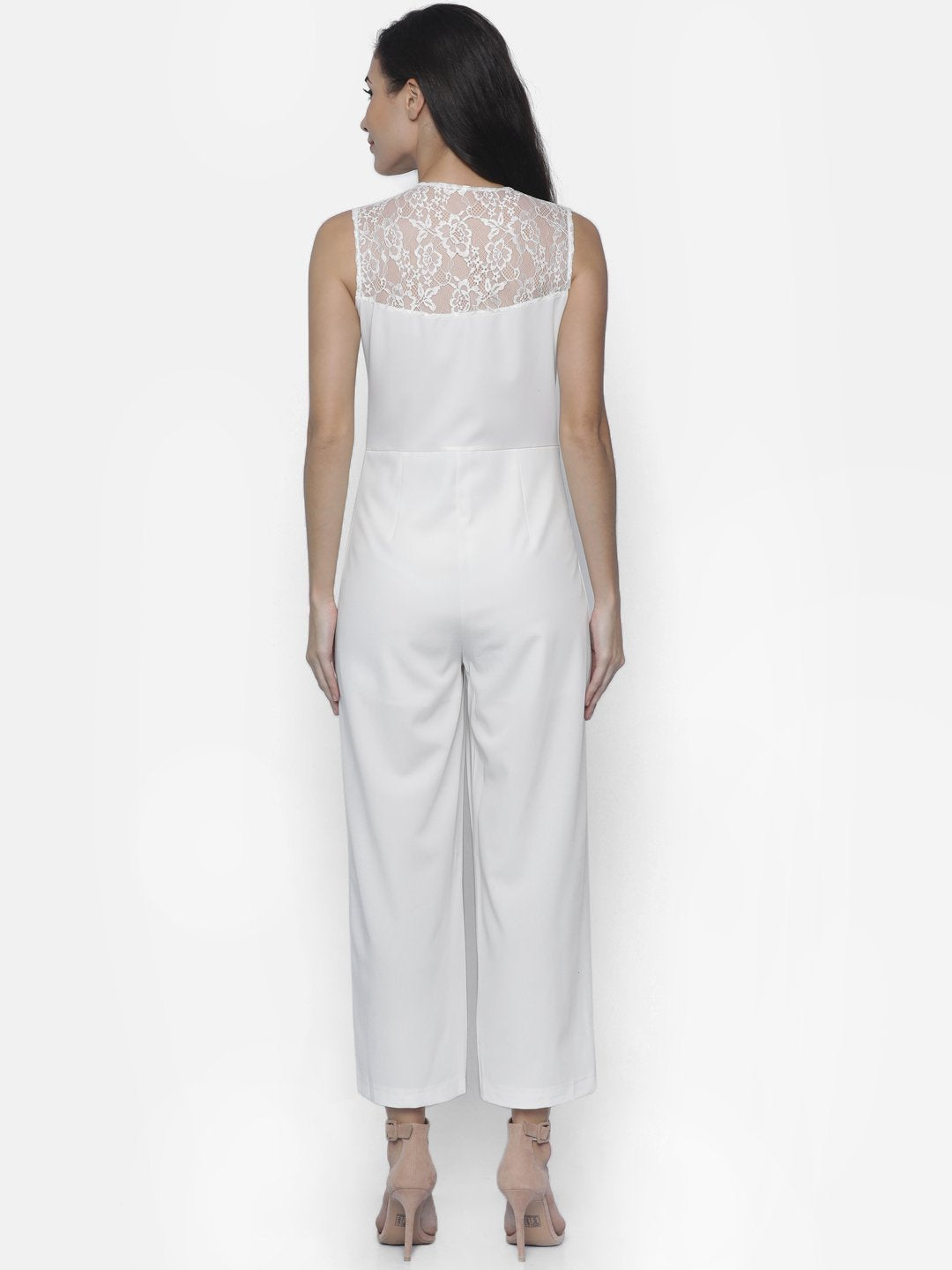 IS.U White Jumpsuit With Lace Detail