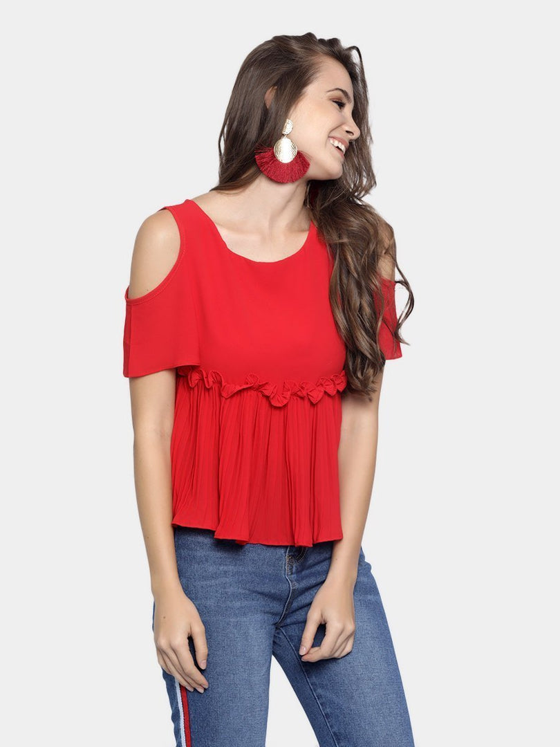 IS.U Red Cold Shoulder Top