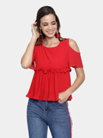 Load image into Gallery viewer, IS.U Red Cold Shoulder Top
