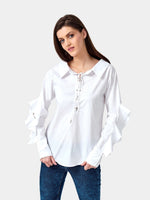 Load image into Gallery viewer, IS.U White Front Lace Up Shirt