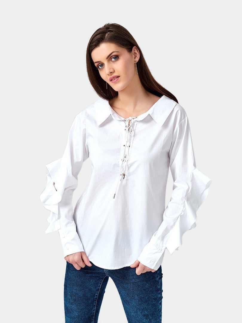 IS.U White Front Lace Up Shirt