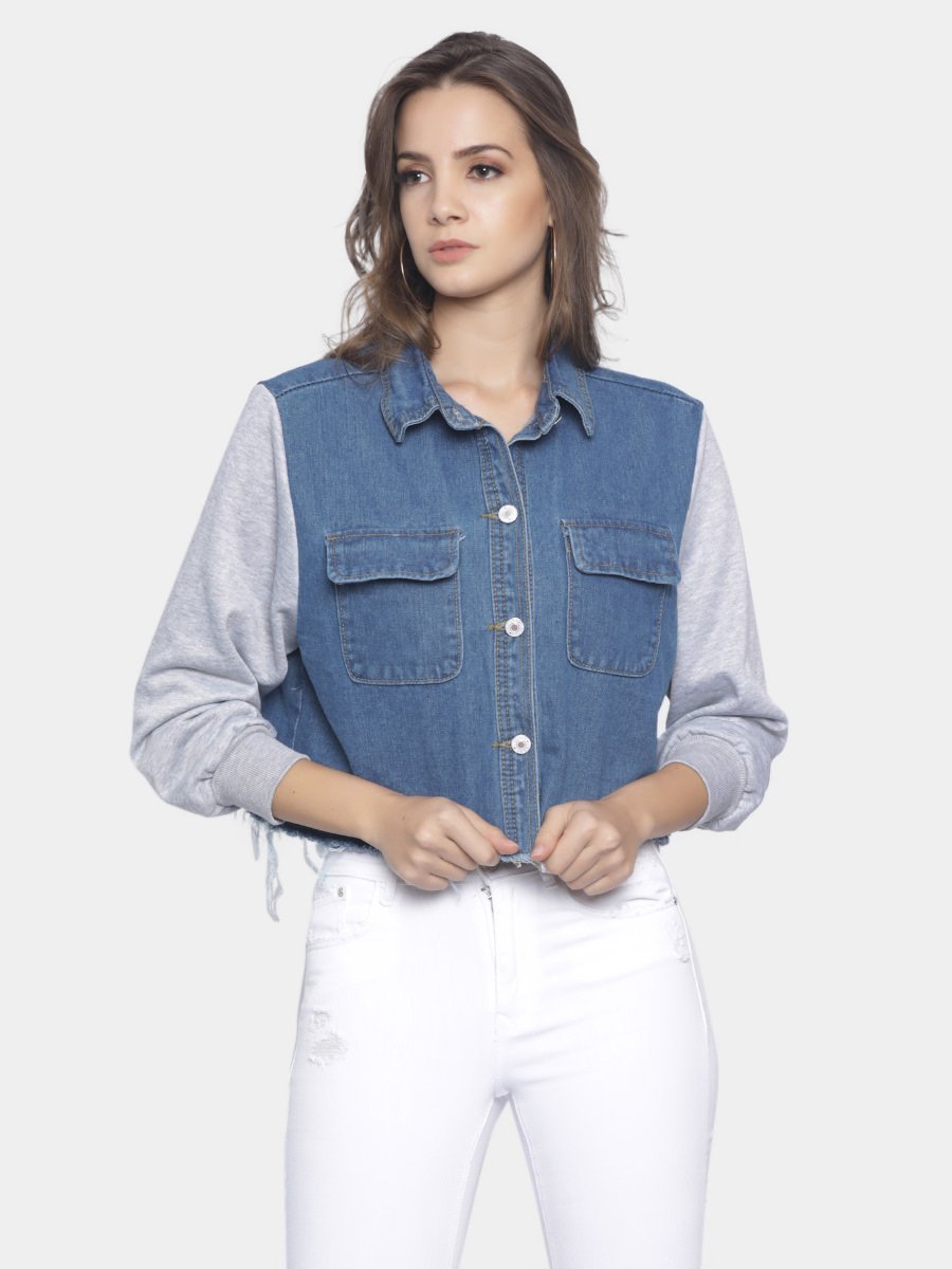 Jean jacket with online jersey sleeves