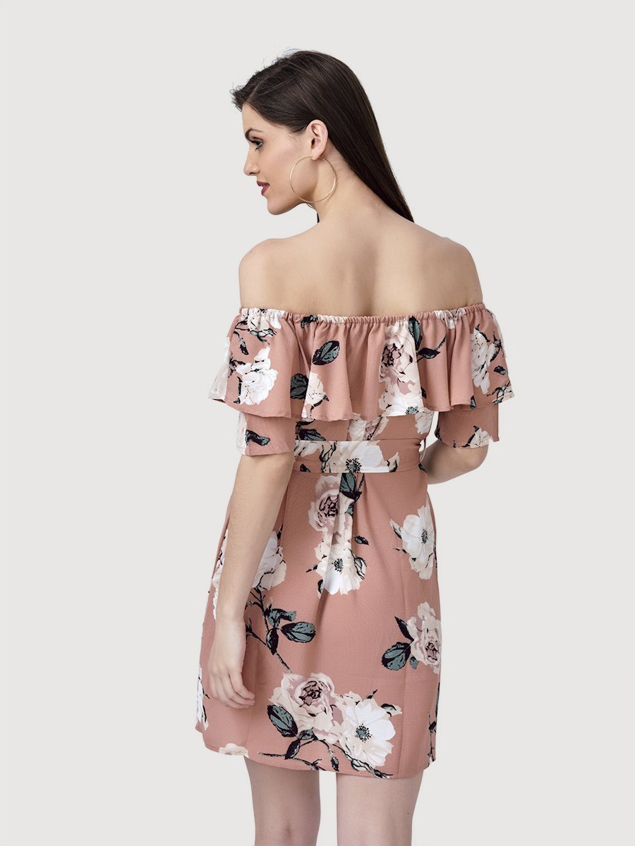 IS.U Pink Floral Off-Shoulder Dress