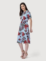 Load image into Gallery viewer, IS.U Blue Floral Shirt Dress