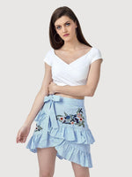 Load image into Gallery viewer, IS.U Blue Embroidered Ruffle Skirt