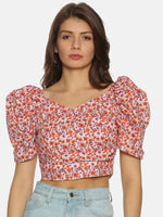 Load image into Gallery viewer, IS.U Red Puff Sleeve Wrap Crop Top
