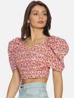 Load image into Gallery viewer, IS.U Red Puff Sleeve Wrap Crop Top