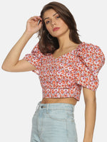 Load image into Gallery viewer, IS.U Red Puff Sleeve Wrap Crop Top