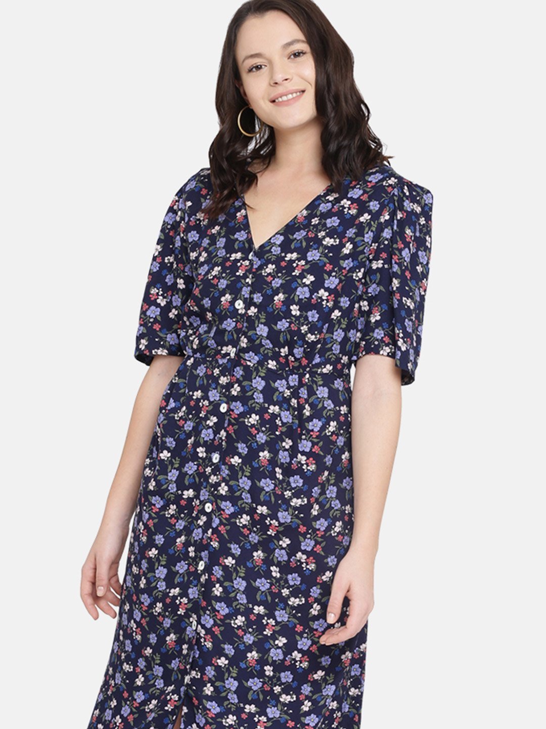 IS.U Blue Button Down Midi Dress