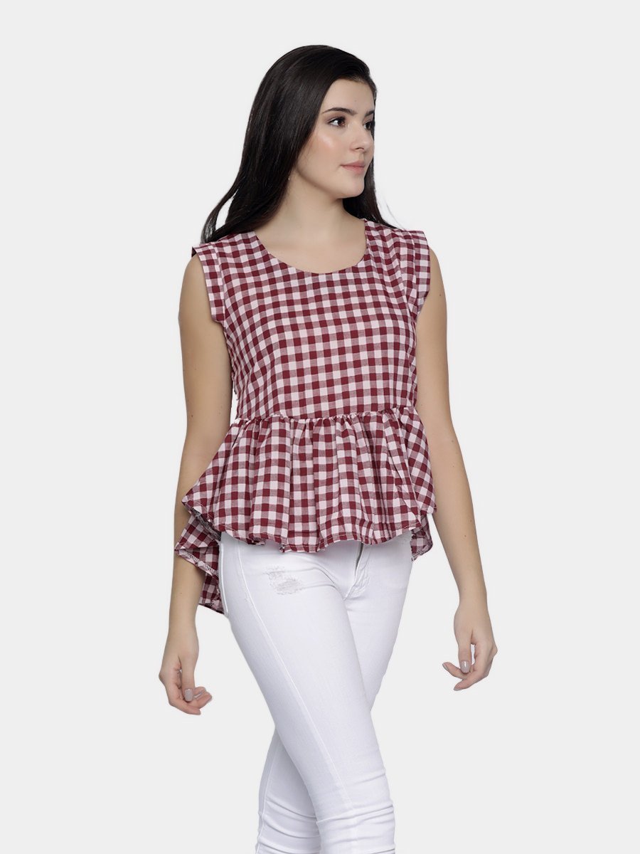 IS.U Red Gingham Top with Waist Tie