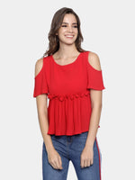 Load image into Gallery viewer, IS.U Red Cold Shoulder Top