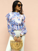 Load image into Gallery viewer, IS.U Floral Balloon Sleeve Ruffle Top