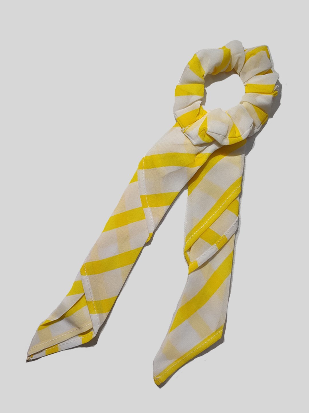 Yellow & White Printed Stripe Scrunchie