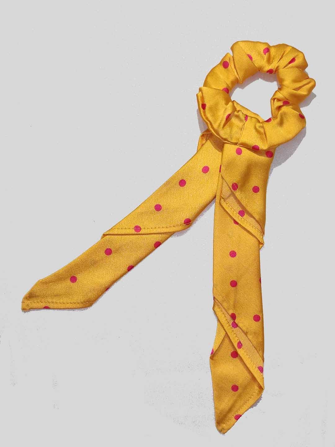 Yellow Polka Dot Printed Scrunchie